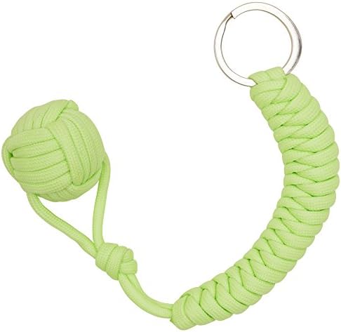Pale Green | Glow in the Dark Monkey Fist Paracord Self Defense Keychain- 550 Tensile Military Grade - 9.8 Inch - Dual Corded For Maximum Strength And Durability - Ultimate Survival Tool