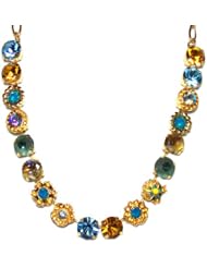 Mariana Spirit of Design 24K Gold Plated "Jasmine" Choker Swarovski Crystal and Flower Necklace in Light Sapphire, Caribbean Blue and Topaz