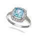 7MM Cushion Cut Natural Blue Topaz Ring In Sterling Silver 1.50 CT In Size 9 (Available In Sizes 5-9)