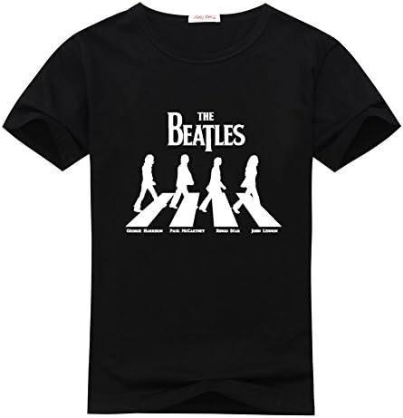AbayCrosson Youth The Beatles Band Short Sleeve Tee Black T-shirts Size S(8Y-10Y)