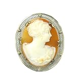 14K White Gold Antique Cameo Brooch with Filigree Frame