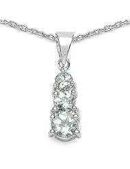 0.80 Carat Genuine Aquamarine Sterling Silver Pendant Necklace. 18"