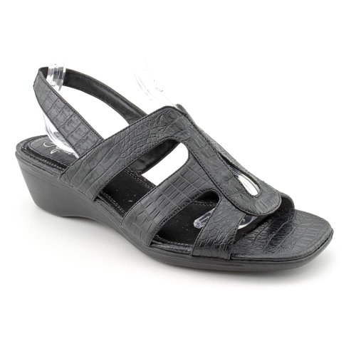Life Stride Memento Slingbacks Open Toe Wedge Sandals Shoes Black Womens
