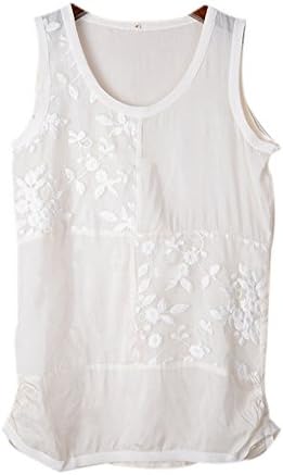 DAPENE Women's Summer Gorgeous Embroidered Sleeveless Vest Blouse Pure White XL