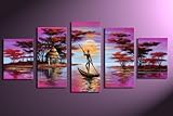 African Dreams M3 - 5 Bilder 150x70 KOMPLETT Handgemalt - fertig gerahmt auf Keilrahmen. Lounge Bild mit Bilderrahmen. Kein Poster oder Plakat sondern Handgemaltes Leinwandbild als Wandbild mit Rahmen. Das ideale Geschenk!