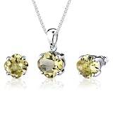 Classic Fashion: 6.25 carat Checkerboard Lily Cut Lemon Quartz Pendant Earring Set in Sterling Silve...