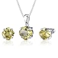 Classic Fashion: 6.25 carat Checkerboard Lily Cut Lemon Quartz Pendant Earring Set in Sterling Silver