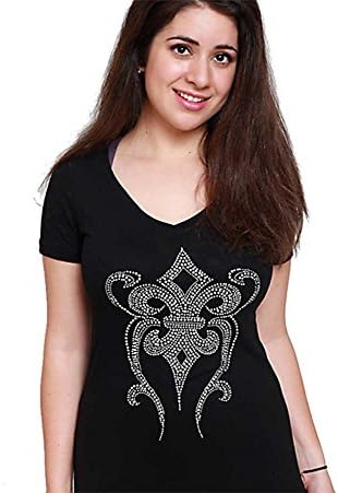 Family Bling Women's Flower Of The Lily V-Neck 2Xl Black
