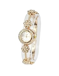 Zeagoo Womens Alloy Crystal Quartz Plum Blossom Bracelet Bangle Wrist Watch Rose Golden