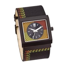 Fenchurch Gents Canvas Strap Watch With Red, Yellow andOrange Detail