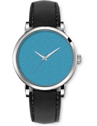 SPRAWL Aanalog Fashion Series Silver Ladies Watches of Genuine Black Leather Strap,Unique Wrist Watch for Women Girls Designed with Blue background with flowers