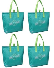 Insulated Tote Bag, 15"x12"+3" Flat Bottom, Aqua, 4 Pack Set