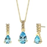  : Intricate Delicacy 2.00 cts Pear Shape Swiss Topaz Diamond Pendant Earrings Set 14Kt Yellow Gold
