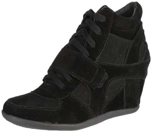 Breckelles Women's METRO-01W Faux Suede Velcro Strap Lace Up Sneaker Wedges