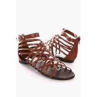 Dark Brown Strappy Open Round Toe Gladiator Flat Sandals