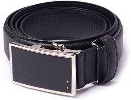 SPASSO Men's Silver Frame Black Genuine Leather Ratchet Belt