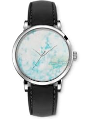 SPRAWL Aanalog Fashion Series Silver Ladies Watches of Genuine Black Leather Strap,Unique Wrist Watch for Women Girls Designed with blue sky