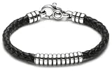 Sterling Silver Men's Stratus Design Leather Bracelet by Zina, 8.5