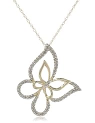 10k Yellow Gold Diamond Butterfly Pendant Necklace (1/10 cttw, I-J Color, I2-I3 Clarity), 18"