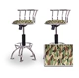 2 Hunting Camoflouge Army Chrome Adjustable Barstools