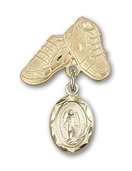 Gold Filled Baby Badge with Miraculous Charm and Baby Boots Pin