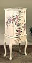 White Finish Wood w/Hand Painted Roses Floral Jewelry Armoire