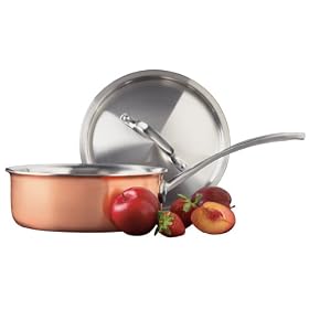 Calphalon Copper Triply 2-1/2-Quart Shallow Saucepan with Stainless Steel Lid Calphalon Copper Triply 2-1/2-Quart Shallow Saucepan with Stainless Steel Lid