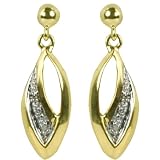 9ct Yellow Gold Diamond Set Leaf Drop Earrings