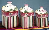 Ashley 3 Piece Stripe Floral Ceramic Canister Set