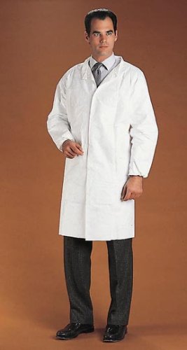 Disposable Tyvek Lab Coat; Knee length; five-snap front; full sleeves; Medium; Chest size: 40 in. Disposable Tyvek Lab Coat; Knee length; five-snap front; full sleeves; Medium; Chest size: 40 in.