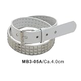 White and Silver Pyramid Studded Belt - 3 Row