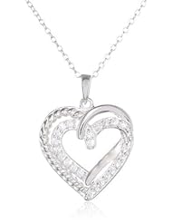 Sterling Silver Simulated Diamond Open Heart Interlocking Pendant Necklace, 18"