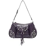 Faux Leather Shoulder Handbag - Plum Purple - Starlight - Lou-ella