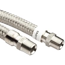 Parker Stainless Steel 316 Flex Hose, S/S 304 Braid, Male NPTF Both Ends, 1/2ID x .83OD, 12" Long