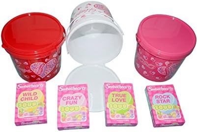 Valentines Day Sweethearts Candy and Heart Buckets Bundle