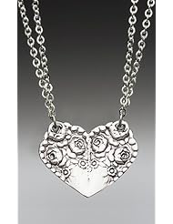 Silver Spoon Unique Floral Heart Double Chain Link Necklace Rosemary HND