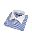 Forzieri Blue and White Stripe Cotton Dress Shirt w/White Collar