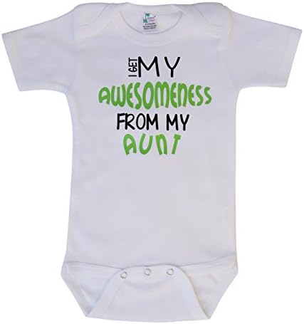 Pressin Unisex-Baby Awesome Aunt White Bodysuit 3-6mths Green/Black Print
