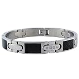 Stainless Steel Men's Bracelet W/ Diamond Accent & Carbon Fiber (1/10 ...