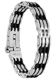 Stainless Steel and Black Polyurethane Bangle Bracelet