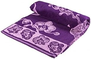 Orchids Terry Bed Sheet, 100% Cotton, Beach Towel , Easy Care, Ideal for Beach Vacations, Poolside, or Yoga Mat Towel , Color violet.