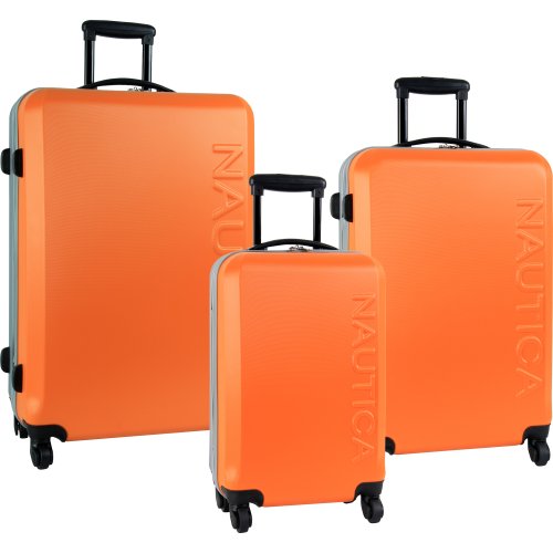 Nautica Luggage Ahoy 3 Piece Hard Side Spinner Outer Shell Set, Orange/Silver, One Size