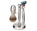 Deluxe Chrome-plated Shaving Set with Best Badger Shaving Brush by ERBE, Solingen Germany
