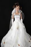 Elegant White Wedding Dress with Maroon Embroidery, Handmade to Fit the Barbie Sized Doll