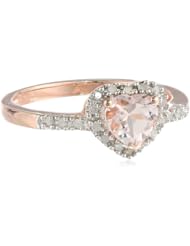 Rose Gold Plated Sterling Silver, Morganite, and Diamond Ring (1/10 cttw, G-H Color, I2-I3 Clarity)