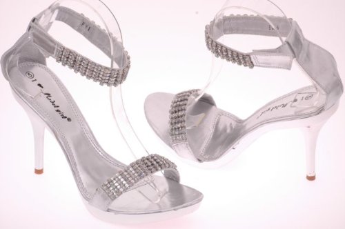 EyeCatchShoes - Eva Elegant Diamante Ankle Strap Sandals Silver Size 4