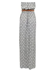 General Print Bandeau Neck Belted Viscose Maxi Dress 