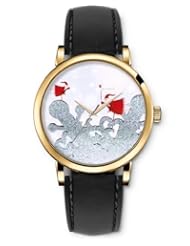 SPRAWL Aanalog Fashion Series Gold Ladies Watches of Genuine Black Leather Strap,Unique Wrist Watch for Women Girls Designed with red dolls