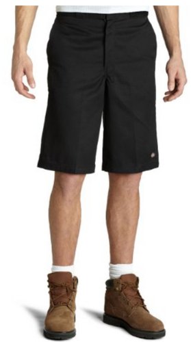 Dickies Occupational Workwear LR303BK 46 Polyester/ Cotton Relaxed Fit Men's Industrial Flat Front Short with Button Closure, 46