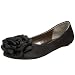 Miss Me Women's Lacey-12 Flower Ornament Satin Flat,Black,6.5 M US